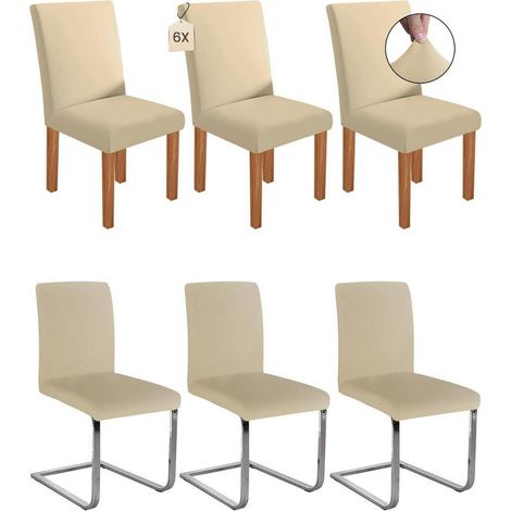 Housses de chaise extensibles pour chaises de salle à manger, lot de 6, beige (1/5)