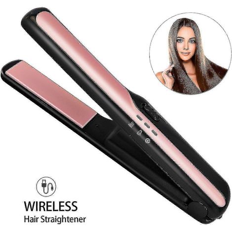 Lisseur et boucleur sans fil USB 2 en 1, rose, portable, idéal pour les voyages et les résidences étudiantes. Un cadeau unique pour les étudiants. (1/5)