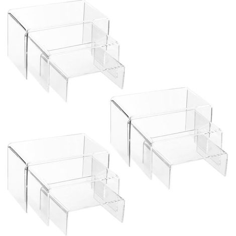 Display Stand - Acryl Display Riser - Transparent Stackable Jewelry Cosmetic Collector Display - 3 Sizes - 9 Pieces (1/5)