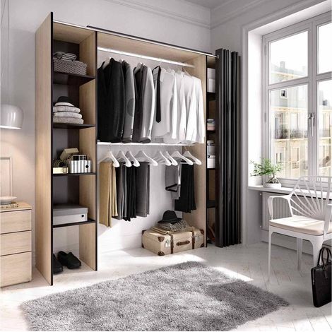 Kit Vestidor con Cortina Natural y Grafito 205x180x50 cm - SUIT (1/5)