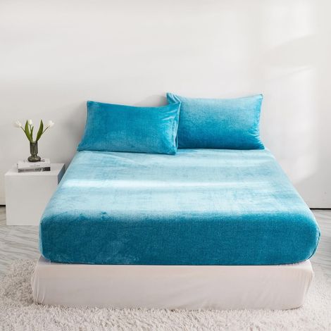 Drap Housse 180x200 Velours de lait Hiver Turquoise Bonnet 30 cm Drap Housse 180x200 Polaire Super Doux Douillet Duveteux Confortable Drap de lit Flanelle pour Matelas Épais (1/5)