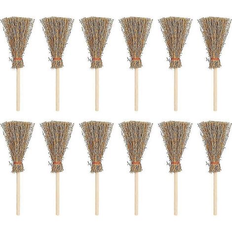 Lot de 12 mini balais rouges en paille, décoration pour Halloween (1/5)