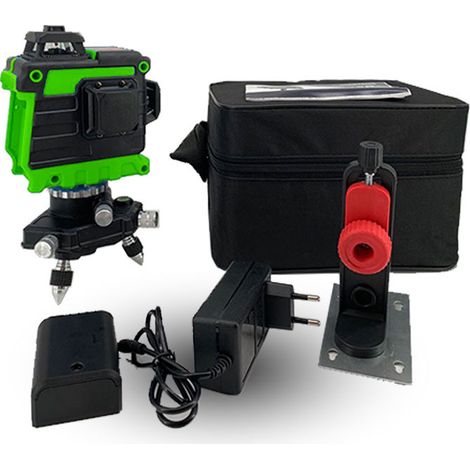 3D 360° Grüner Laser, 12 Linien, selbstnivellierende Laser-Wasserwaage, vertikales Nivellierwerkzeug mit Batterien, Wandhalterung, 360°-Basis und Tragetasche (1/5)