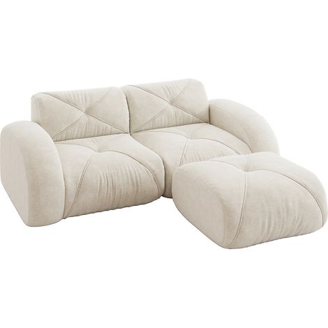 2-Sitzer-Modulsofa mit Hocker, hellbeiger Chenille, 32D-Schaum, MODENUIT (1/5)