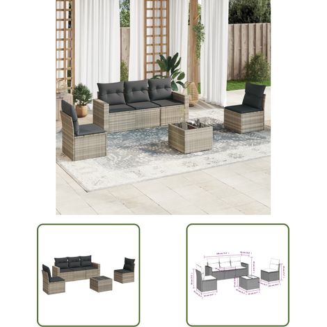 The Living Store 6-tlg. Garten-Sofagarnitur mit Kissen Hellgrau Poly Rattan - Gartenmöbel - Sofagarnitur - Rattan Möbel - Outdoor Sofa - Lounge Set (1/3)