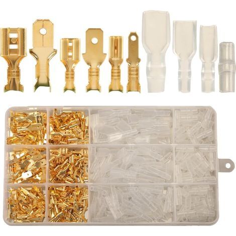 480pcs Cosses électriques à Sertir Plate Mâles et Femelles de 2,8 mm, 4,8 mm, 6,3 mm avec Manchon Isolant, Cosse Electrique Automobile Cosses Voiture Assortiment, Connecteurs électriques Kit a Sertir (1/5)