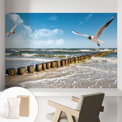 Papier peint intissé mural avec colle pour salon et chambre Décoration murale rapide - Colle incluse gratuite Paysage côtier 104x70 cm (1/5)