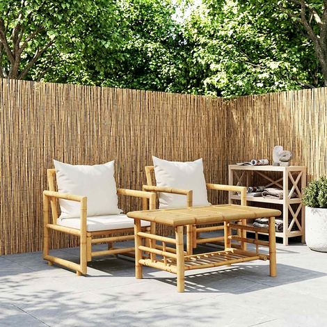 vidaXL Chaises de jardin lot de 2 avec coussins et oreillers Bambou (1/5)