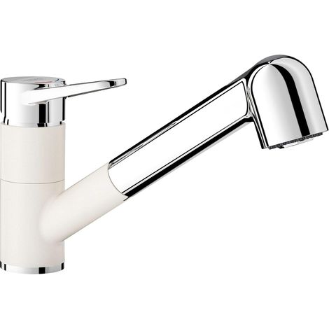 Robinet mitigeur de cuisine en blanc silgranit blanc/chrome  Haute pression  avec tuyau extractible  Valve anti-retour  Cartouche en céramique  Qualité d'eau et économie d'eau (1/5)
