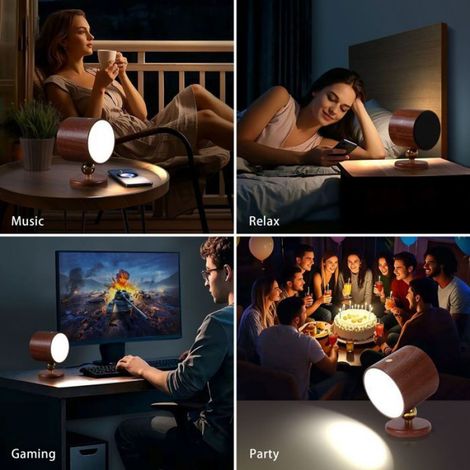 Enceinte Bluetooth - Lampe Murale Magnétique Rechargeable - Veilleuse Portable Sans Fil - Bois Et Verre Acrylique - 4000 K - 1500 Maha - 1 Pièce (1/5)