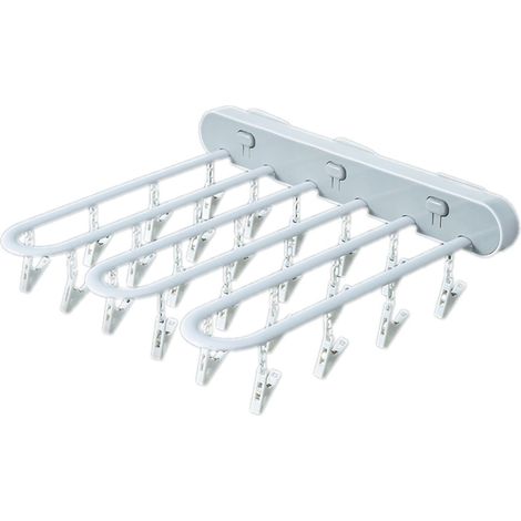 Séchoir à linge mural pliable en ABS durable, gain de place, avec pinces et égouttoir, blanc (1/5)