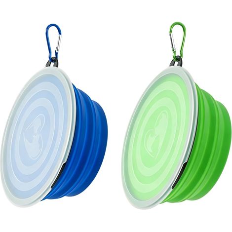 2 Pack of 22 ml Medium Collapsible Water Bowls for Dogs with Lid, Height Adjustable and Lightweight, Travel Bowl for Dogs or Portable Dog Bowls, Walks and Camping (Blue + Green) (1/5)