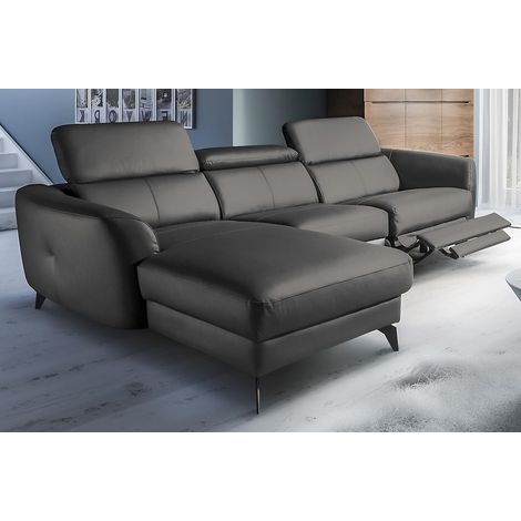 Canapé d'angle relax en cuir de luxe italien avec relax électrique, 5 places BERTONI, gris foncé, angle gauche (1/5)