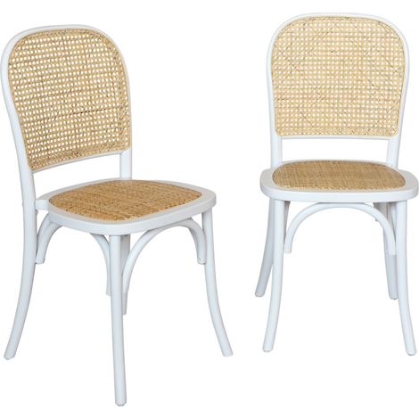sweeek - 2er-Set Vintage-Stühle aus Holz und Rattan-Geflecht