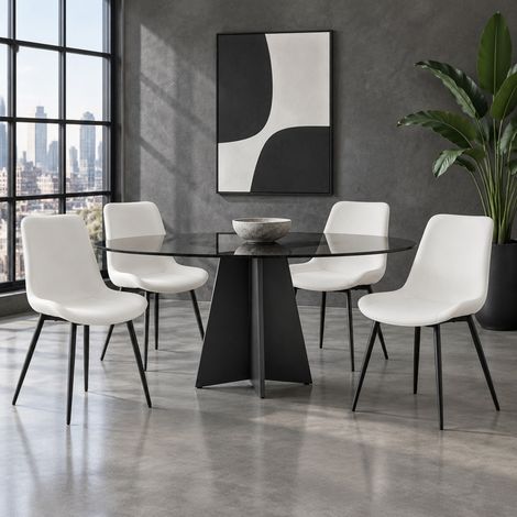 Set di 4 sedie da pranzo in PU bianco e metallo nero, schienale alto DESVIAE (1/5)