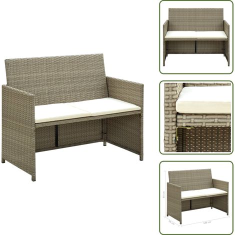 2-Sitzer-Gartensofa mit Polstern Beige Poly Rattan - Gartensofa - Outdoor Möbel - Rattan Sofa - Balkonmöbel - Terrassenmöbel (1/5)