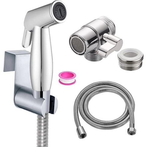 Bidet Hygiénique Kit Douchette Wc Toilettes - Kit Douchette Wc avec Vanne Inverseur de robinet tuyau - Douchette pour L'Hygiène Intime (1/5)