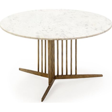 Table à café ronde en marbre et métal doré - Doré antique et blanc (1/5)