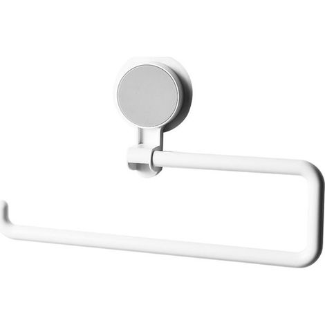 Porta rotolo di carta assorbente autoadesivo, bianco, da parete, in acciaio inox SUS304, per installazione sotto il pensile. (1/5)