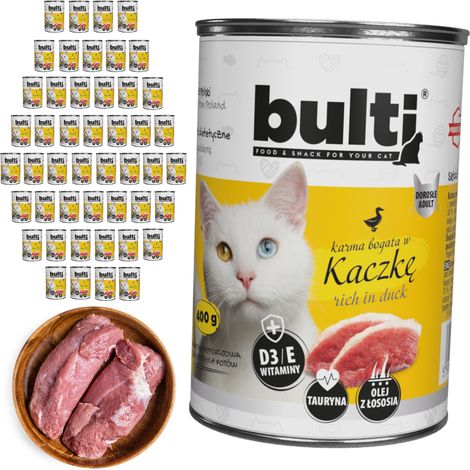 Alimento húmedo para gatos BULTI sabor pato, lata de 48 x 400 g. (1/2)