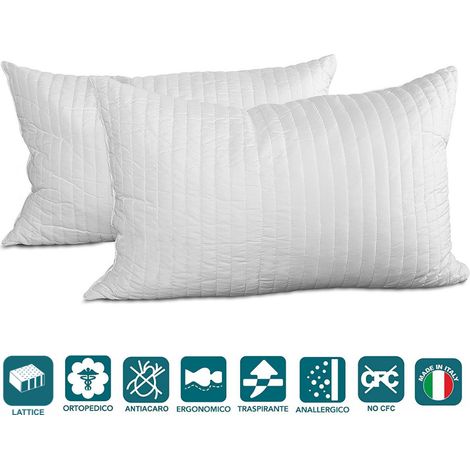 EVERGREENWEB - Coppia Cuscini Letto o Arredo 100% Lattice 40x70 alti 12 cm 2 Guanciali Cervicali Fiocco effetto Piuma Imbottitura Traspirante Morbida Anallergica Fodera Bianca Antiacaro OFFERTA PRIME