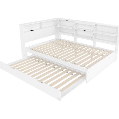 Letto daybed 140x200 cm con testiera contenitore e letto estraibile bianco MODENUIT (1/5)
