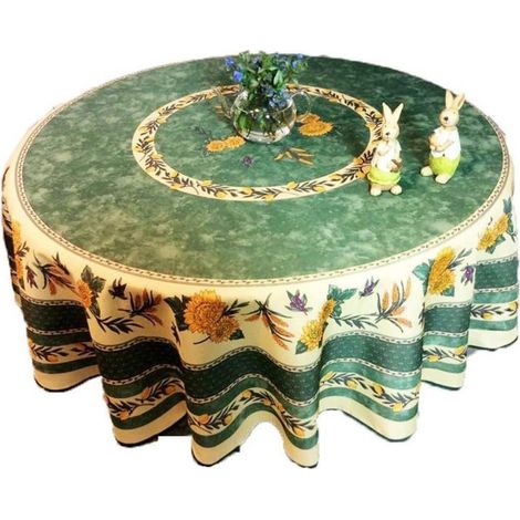 Nappe Provençale Ronde Anti-tâche Tournesol Abeille - Vert . (1/3)