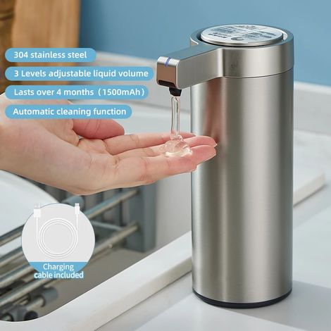 (Version de charge X12) Distributeur de savon de cuisine 270 ml avec capteur de niveau de gel hydroalcoolique automatique et distributeur de savon électrique intelligent en acier inoxydable 304 (1/5)