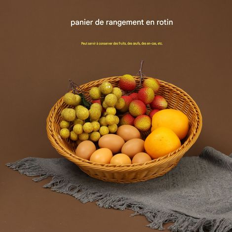 Panier rond de 35 cm pour fruits, pain, en-cas et légumes, imitation rotin, 2PCS (1/3)