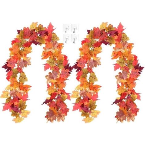 Juego de 2 guirnaldas artificiales de hojas de arce, corona de hojas de arce otoñales de 180 cm, decoración de otoño, decoración de interiores para Halloween, Acción de Gracias, bodas.