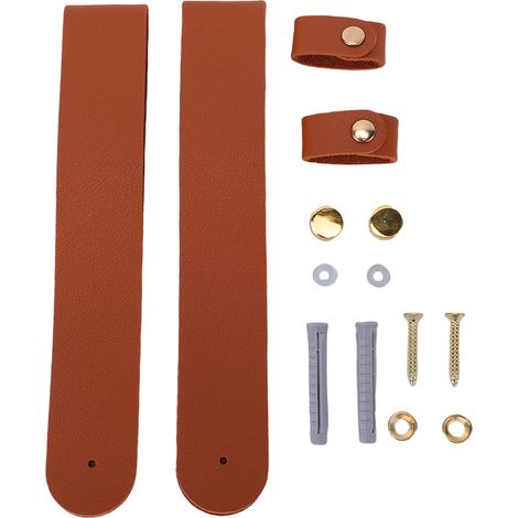 2 supports tringle rideau PU cuir mural – Sangles boucle avec vis poteau art bohème brun clair (1/5)