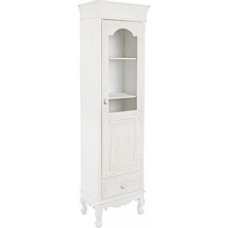 Vetrina "Clorine" da 1 anta e 1 cassetto in MDF, con ripiani, color bianco, per interno (1/5)