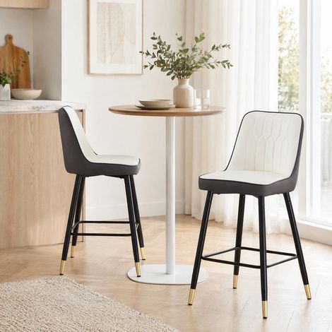 Taburetes de bar, lote de 2, 100 cm, PU blanco/gris oscuro, metal negro DESVIAE (1/5)