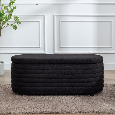 Wahson Contenitore Camera da Letto in Pelliccia, Moderne Panca Contenitore in Legno Panchina con Magazzino Nascosto per Soggiorno/Fondo Letto/Ingresso, Nero
