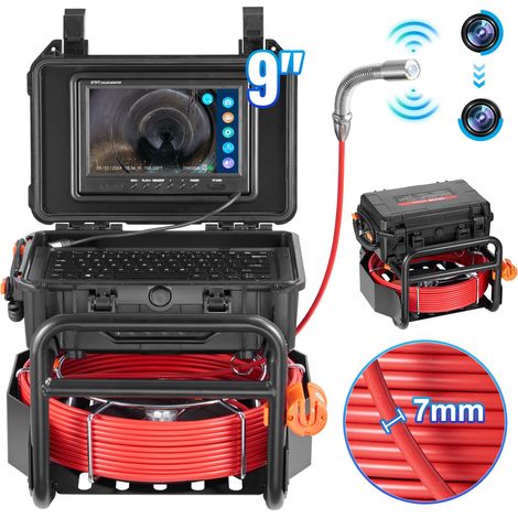 Caméra Inspection Canalisation 50 m Endoscope Drain Autonivellement, avec Écran 9'', Émetteur 512 Hz, Compteur de Distance, Étanche IP68, 12 LED, Carte SD 32 Go, pour Conduit, Égout, Tuyaux (1/5)