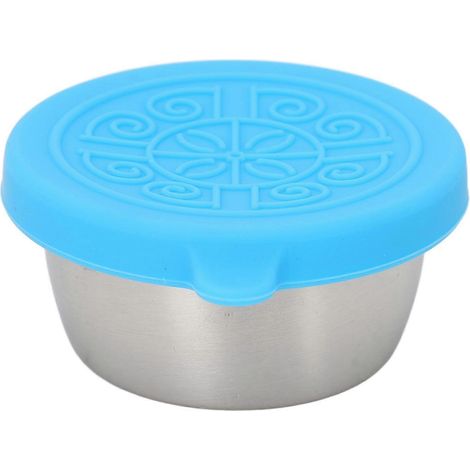 50-ml-Edelstahl-Dosenbehälter, auslaufsicher, tragbar, kleine Dip-Saucenbecher mit Deckel für Kosmetikstudios, blauer Deckel und Edelstahl 304 (1/5)
