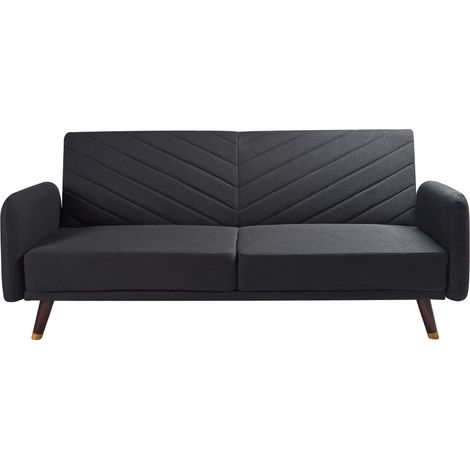 Sofa Bed 3 Seater SENJA Faux Linen Black