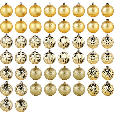 Lot de 50 boules de Noël incassables dorées pour sapin de Noël (1/4)
