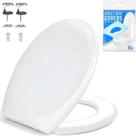 Abattant WC rond, fermeture douce, fixations incluses, facile à installer, universel, blanc (1/5)