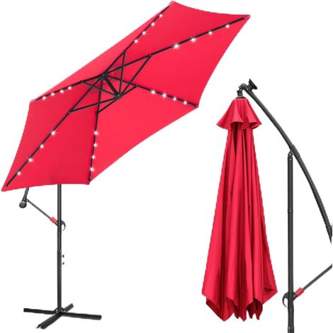 1 Parasol Solaire LED 350cm Aluminium Manivelle Inclinable Étanche Jardin Terrasse