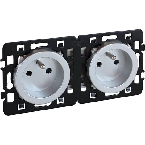 Double prise 2P+T monobloc précablées NF - SQUARE Silver - Eur'Ohm