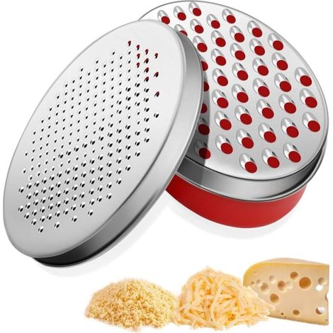 Râpe à fromage, râpe à fromage avec récipient, râpe à boîte, râpe ovale, râpe à chocolat, râpe à légumes en acier inoxydable, râpe de cuisine multifonctionnelle avec récipient rouge (1/3)