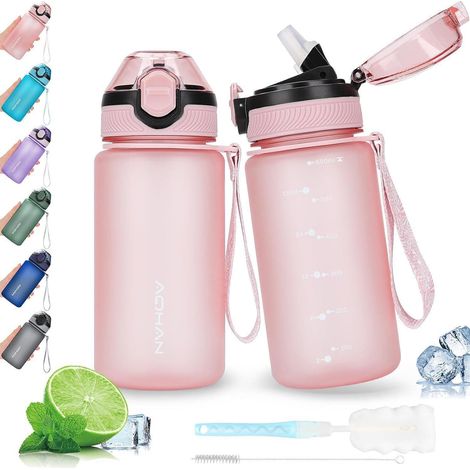 AOHAN Trinkflasche 600ML auslaufsicher Klappdeckel Stroh BPA frei Schule Sport (1/5)
