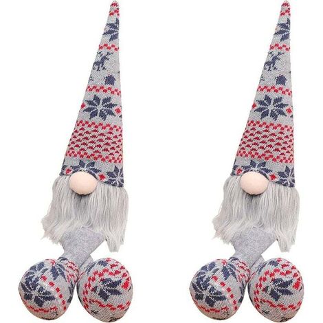 Noël Gnomes Peluche Poupée 2 Pcs, Poupée sans Visage avec Longues Jambes Tricoté Noël Gonk Nain Elfe Figurines Décoration De Table De Vacances Ornement De Table Présente, Ensoleillé