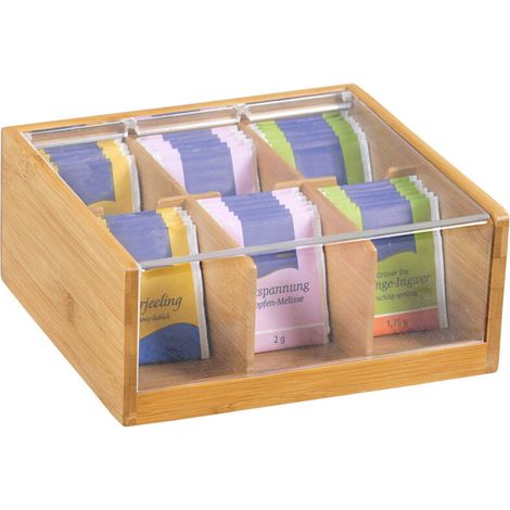 Boite à thé à 6 compartiments en bambou - Beige - L 22 x P 21 cm - Livraison gratuite (1/2)