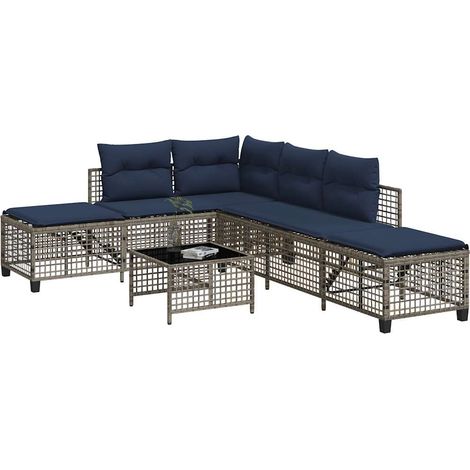 3-teiliges Ecksofa-Set für den Garten mit Kissen, grau, Polyrattan