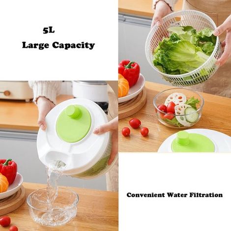 Essoreuse à salade en plastique, essoreuse à salade avec couvercle, essoreuse à salade à manivelle, essoreuse à salade pliable, 5 litres, accessoire de cuisine pour sécher les légumes, la salade et le