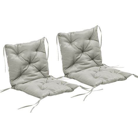 Lot de 2 coussins d'assise, 98 x 50 cm, avec attaches, revêtement en tissu, 8 cm d'épaisseur, gris clair