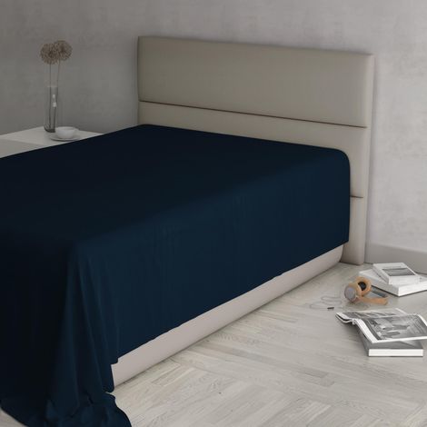 MAX COLOR Lenzuolo sopra, 100% Cotone, Tinta unita, Blu Scuro, Singolo 150x300cm (1/3)
