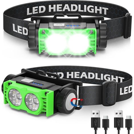 Lampe Frontale 2 Pièces,Lampe Frontale LED Ultra Puissante 2000 Lumens,Torche Frontale 3 Modes IPX5 Étanche Rechargeable USB,Pour Pêche,Camping,Cyclisme,Running (Noir) (1/5)